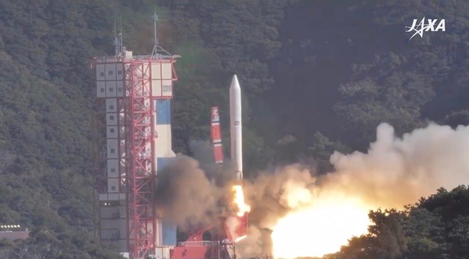 A Japanese Epsilon rocket launches from Uchinoura Space Center on Jan. 17, 2019, carrying seven satellites to orbit. <cite>JAXA</cite>